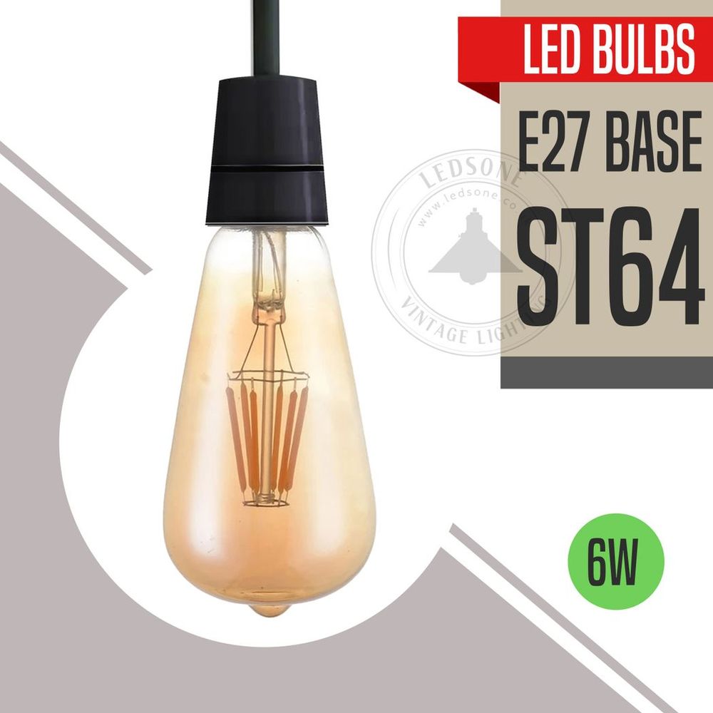 6 Pack E27 LED Edison Dimmable Vintage Amber Glass Warm white 2700K Light Bulb - 6W