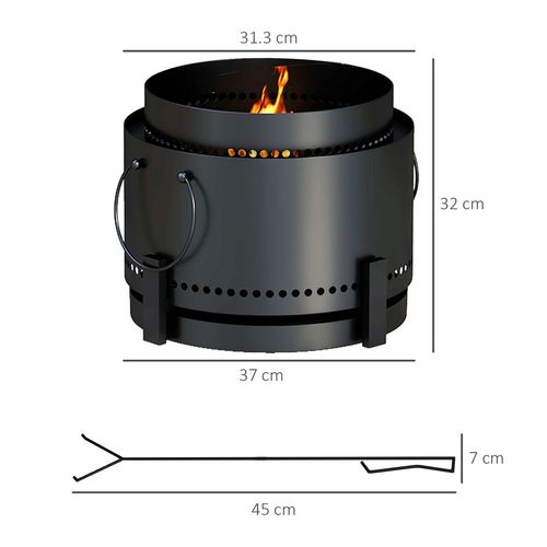 37cm Smokeless Wood Burning Firepit Metal Fire Pit, Black