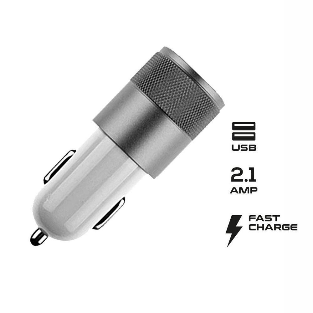 FX Car Charger 2.1A Twin USB Socket Universal Charger, Silver