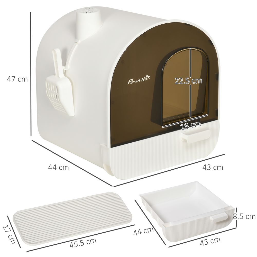 Hooded Cat Litter Tray - Kitten Toilet w/ Scoop, Filter, Flap Door - Easy Maintenance - 43x44x47cm