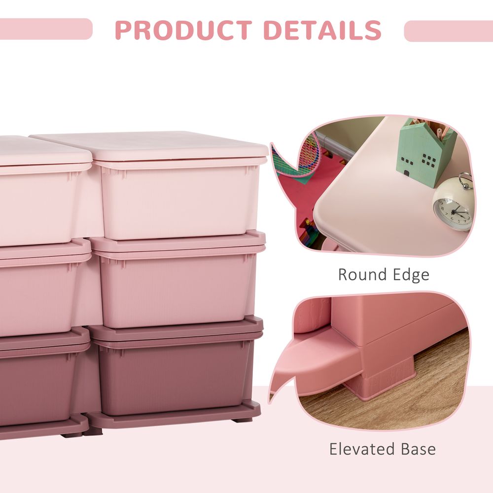 Kids Storage Units with 6 Drawers 3 Tier Chest Vertical Dresser Tower Toy Organizer for Nursery Playroom Kindergarten Pink