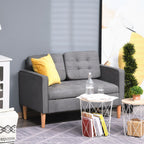 Compact Loveseat Sofa - 2 Seater with Storage & Wood Legs in Grey