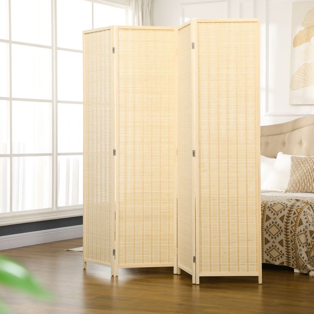 4 Panel Folding Room Divider 170cm Wall Privacy Screen Protector Natural