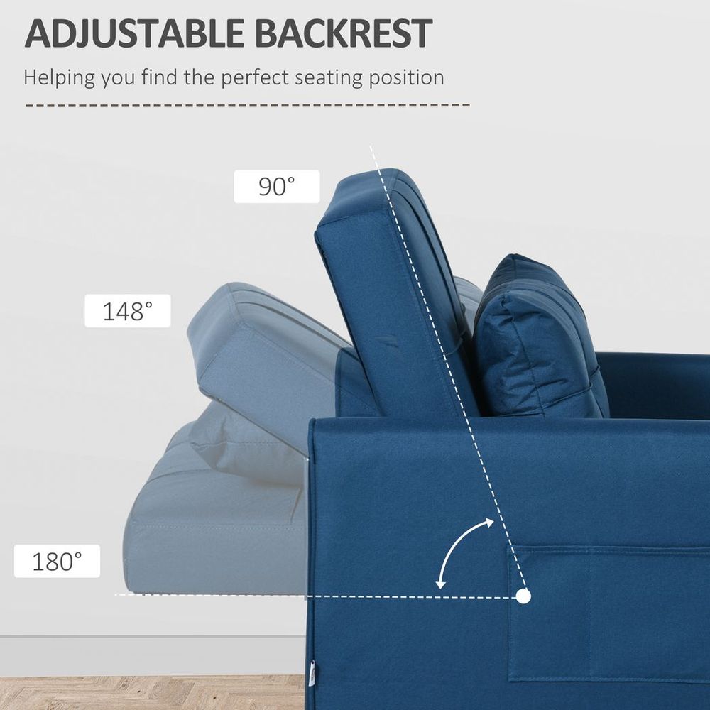 Pull Out Chair Bed, Sleeper Chair with Pillow, Side Pockets, Blue
