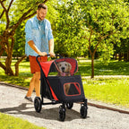 Foldable Dog Carriage w/ Universal Wheels, Shock Absorber - Red