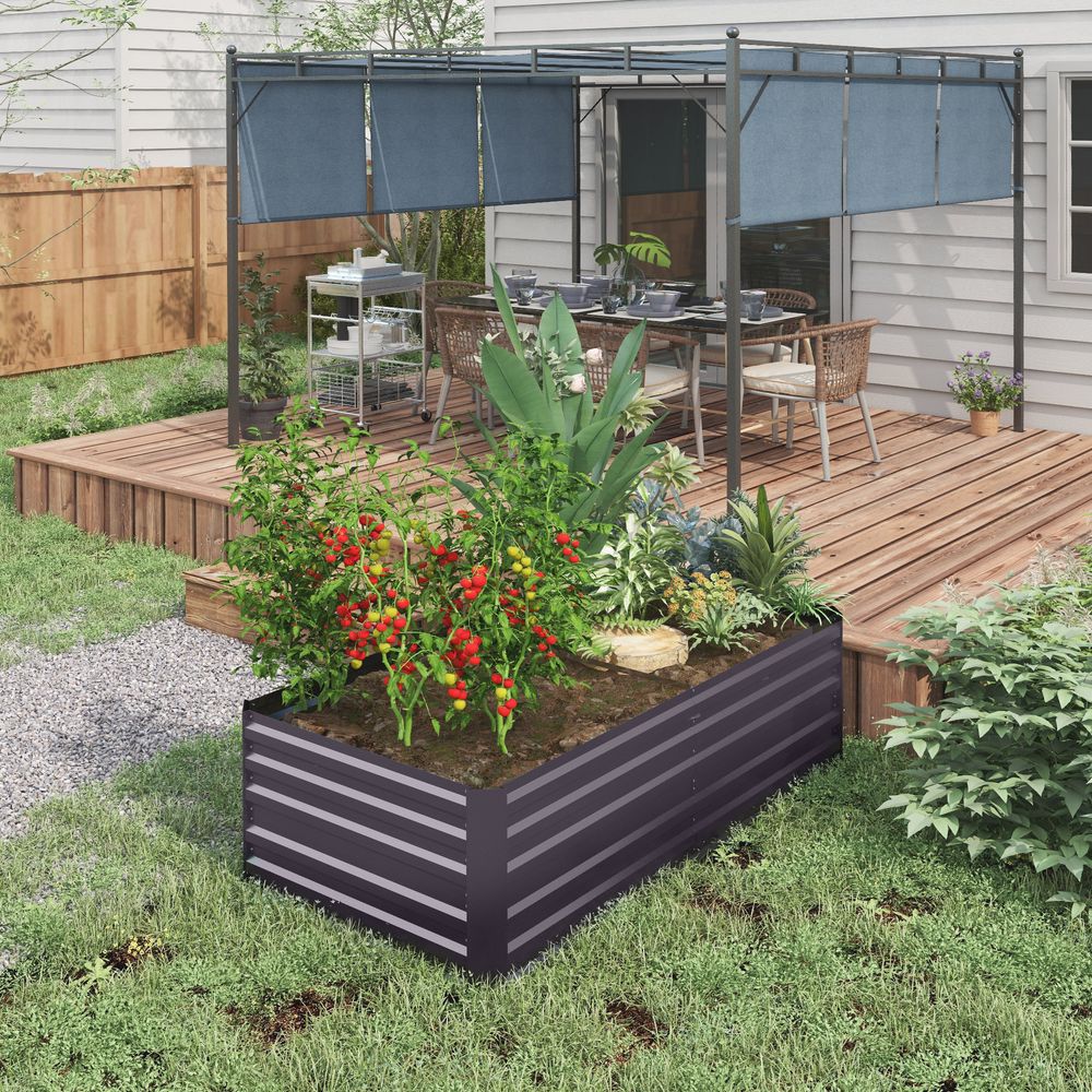 Galvanised Steel Outdoor Raised Bed w/ Reinforced Rods, Dark Grey