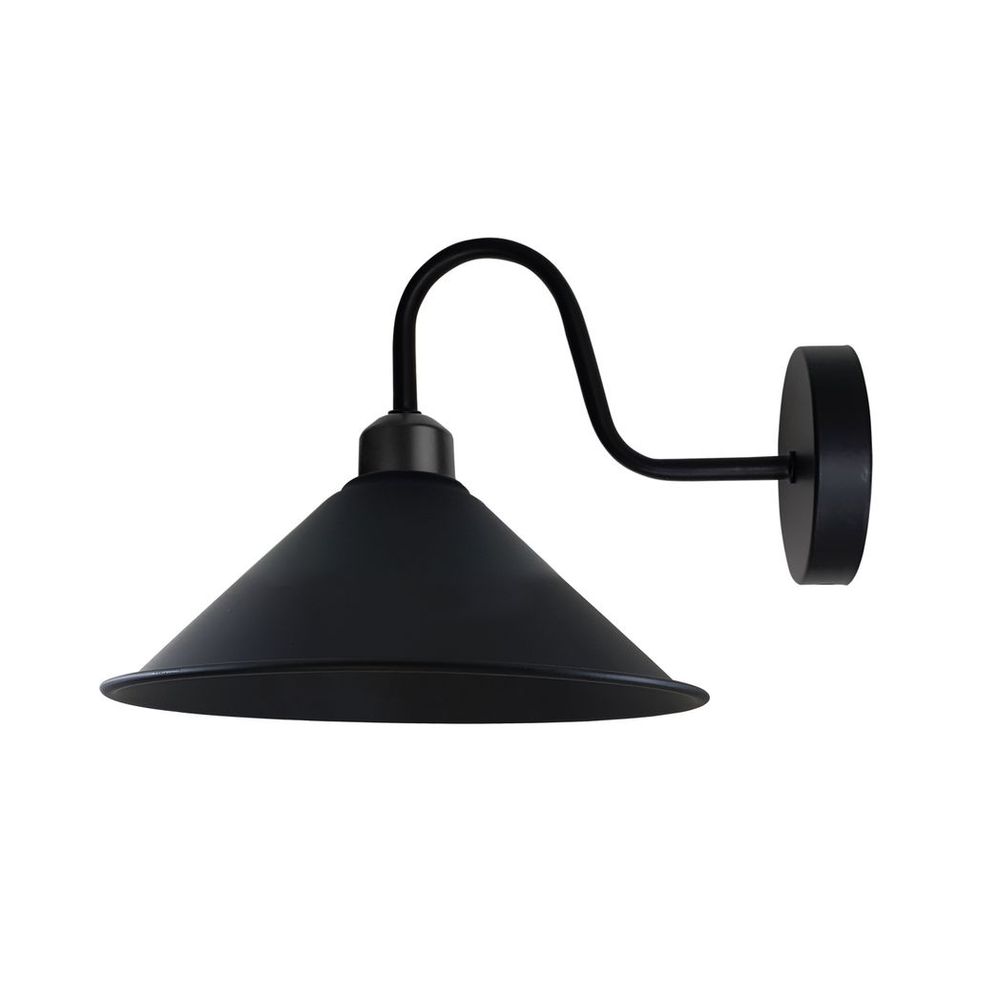 Black Wall Light Fixture,Black Wall Sconce E27 Base Socket Screw Type Wall Mounted Swan Neck Cone Shape Shade in Black
