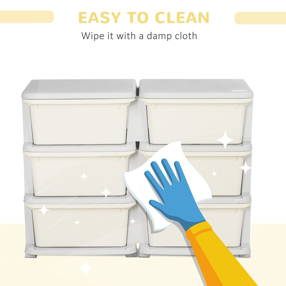 Kids Storage Units with 6 Drawers 3 Tier Chest Vertical Dresser Tower Toy Organizer for Nursery Playroom Kindergarten Cream