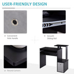 Black Computer Desk with Sliding Keyboard Tray & Storage Drawer - Unique Design