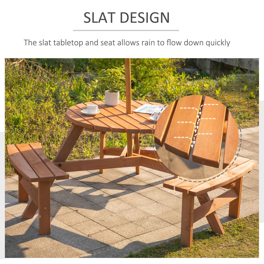 Round Table W/3 Attached Benches-Fir Wood