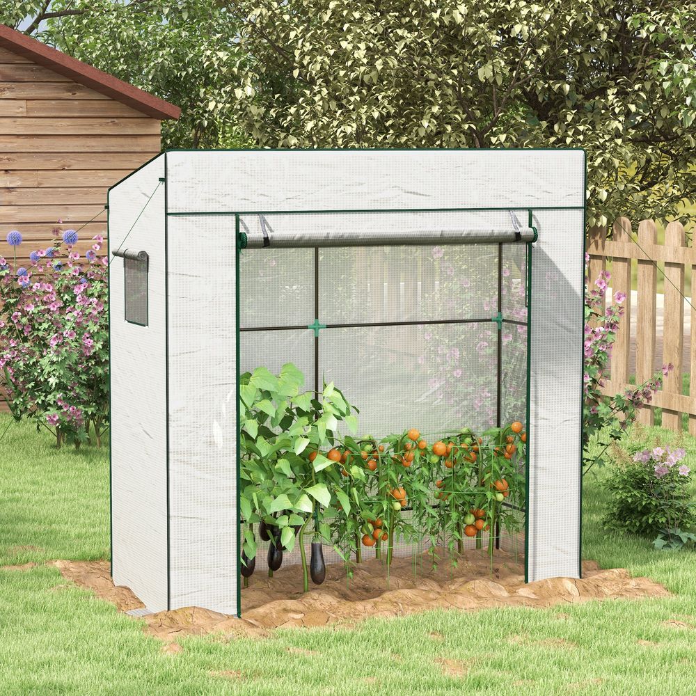 Walk-in Garden Green House Large Roll-up Door and 2 Mesh Windows White