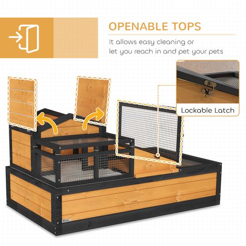 Wooden Tortoise House Indoor Outdoor w/ Balcony, Tray, Openable Roof