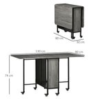 Mobile Drop Leaf Table Folding Kitchen Table Extendable Dining Table For Small Spaces With 6 Wheels & Storage Shelf Grey