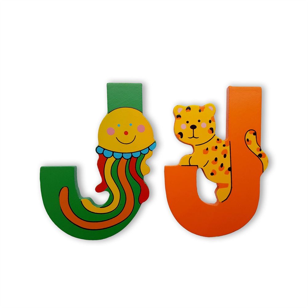 Wooden Alphabet Letter - Jungle Animal Uppercase, Self Adhesive J