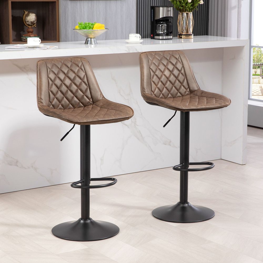 Bar Stools Set of 2, Adjustable 360° Swivel Chairs, Brown. Stylish, Comfortable