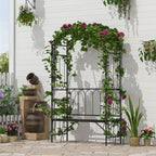 Garden Metal Arch Bench Outdoor 2-Seater Chair, Patio Rose Trellis Arbour Pergola for Climbing Plant Vintage Classic Black 115L x 50W x 203H cm