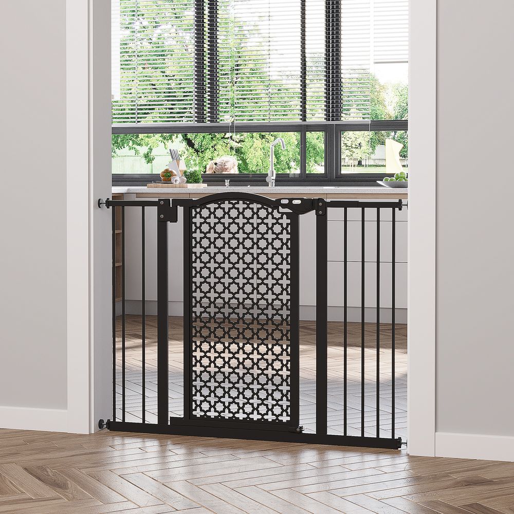 74-105 cm Pet Safety Gate Pressure Fit Stair with Double Locking, Black
