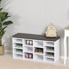 PU Leather Shoe Storage Bench - 14 Compartments, Brown and White