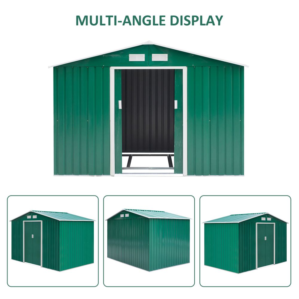 Green Metal Garden Shed - 9x6ft Storage Container w/ Door & Roof - Buy Now!