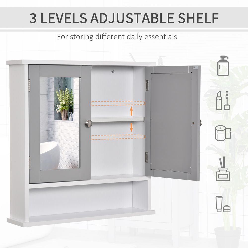 Stylish Grey Wall-Mounted Mirror Cabinet with Double Mirrored Doors - Space-Saving