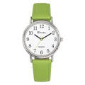 Ladies Classic Big White Dial Green Leather Strap Watch