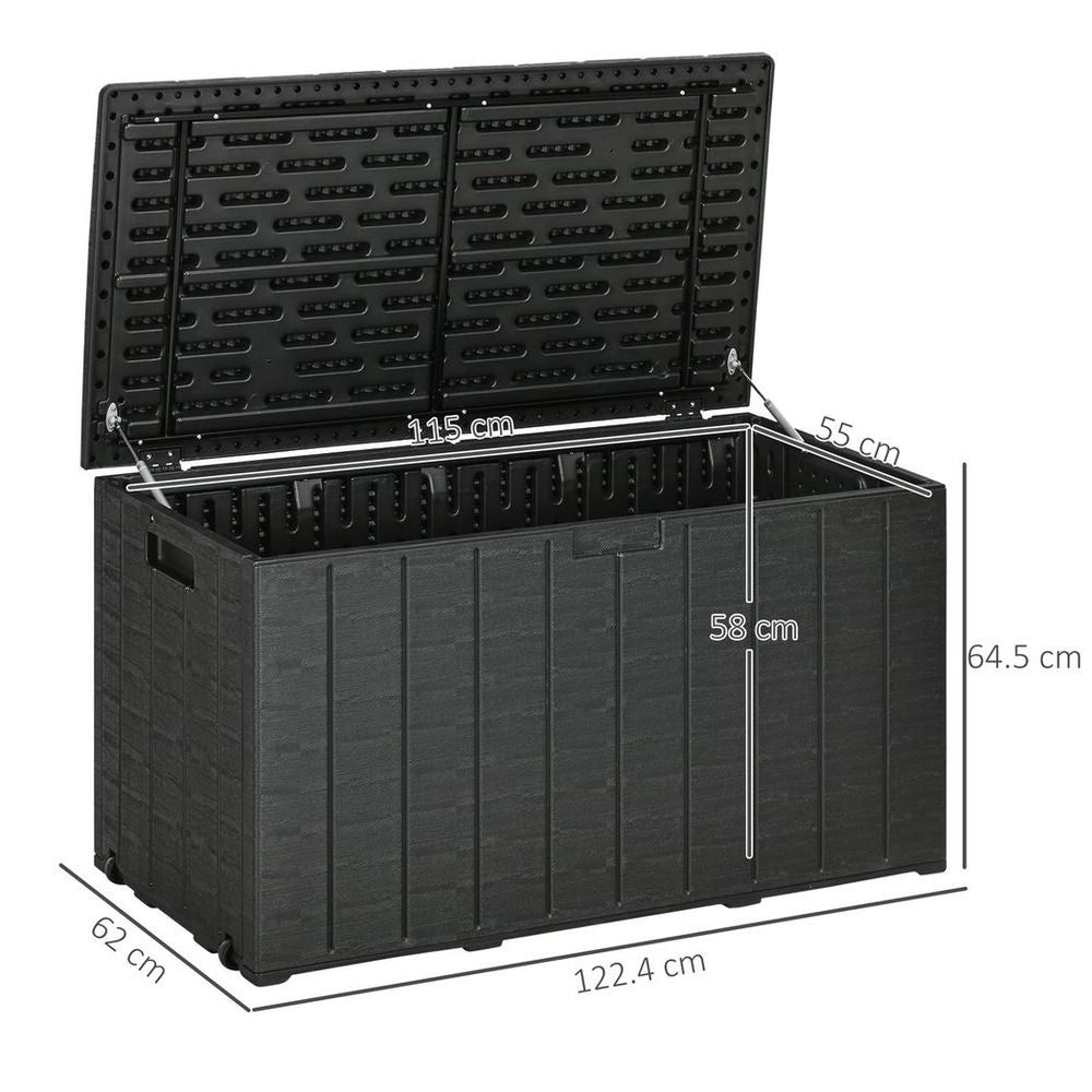 336L Rolling Garden Storage Box, Black - Durable Plastic Container