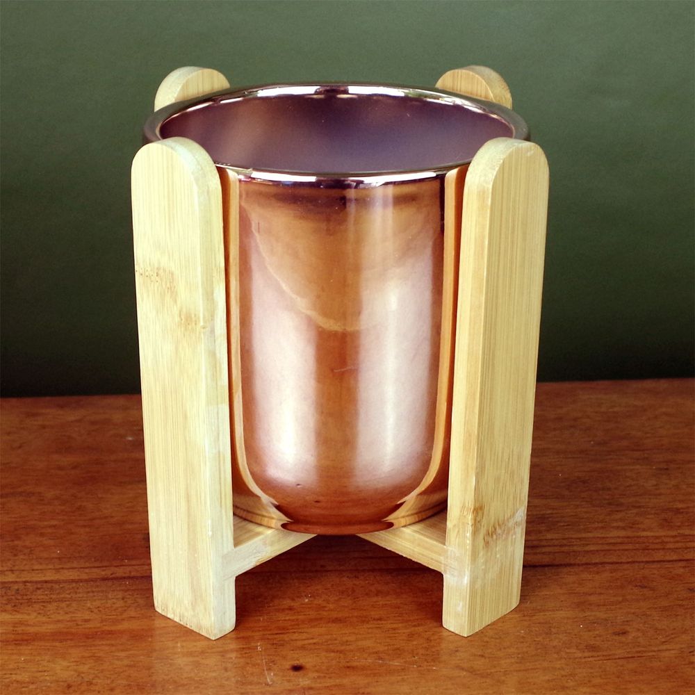 Gold Ceramic Planter: Bamboo Stand, 15x15x16cm