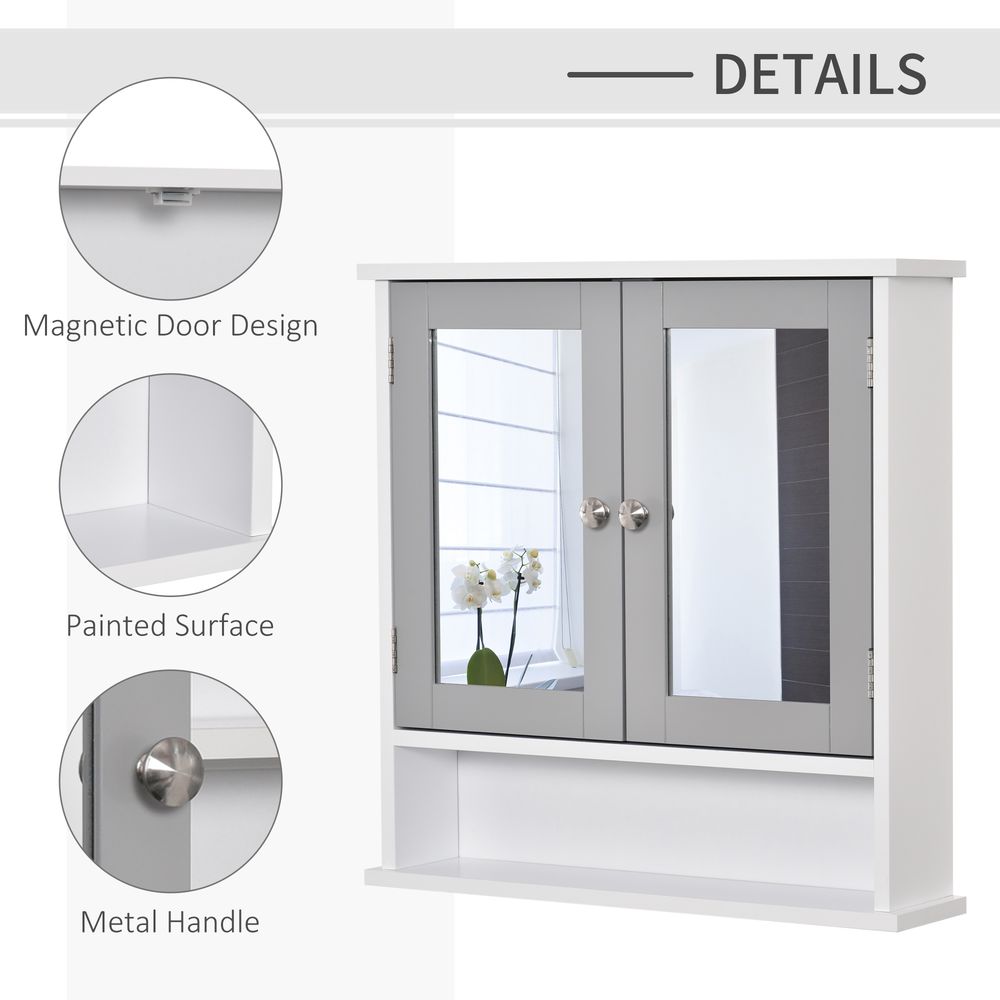 Stylish Grey Wall-Mounted Mirror Cabinet with Double Mirrored Doors - Space-Saving