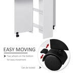 Space-Saving Folding Desk Table - Mobile Drop Leaf - Wheel Storage Shelves - White