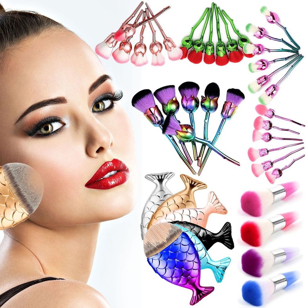 Beauty and the Beast Rose Makeup Brushes, Portable, 6pc Set