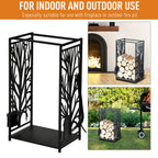 Firewood Log Rack with Four Fireplace Tools