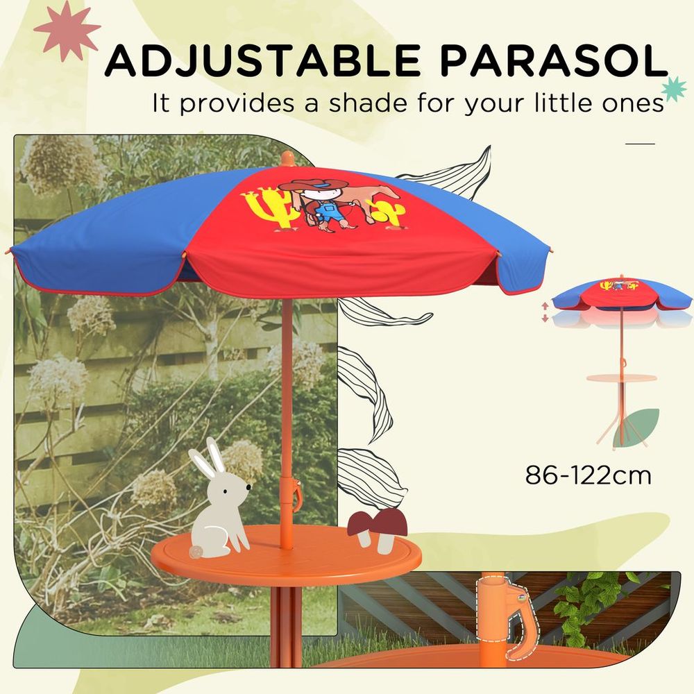 Cowboy-Themed Kids Bistro Table & Chair Set - Adjustable Parasol - Quality