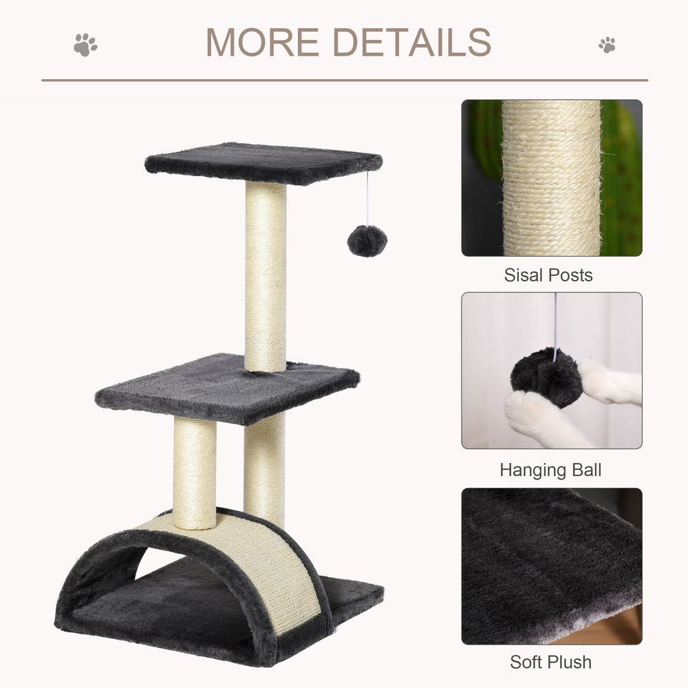 Cat Tree Tower for Indoor Cats, 72cm Climbing Activity Centre w/Sisal Scratching Post, Pad, Arc Perch, Hanging Ball, Toy - Black