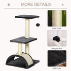 Cat Tree Tower for Indoor Cats, 72cm Climbing Activity Centre w/Sisal Scratching Post, Pad, Arc Perch, Hanging Ball, Toy - Black