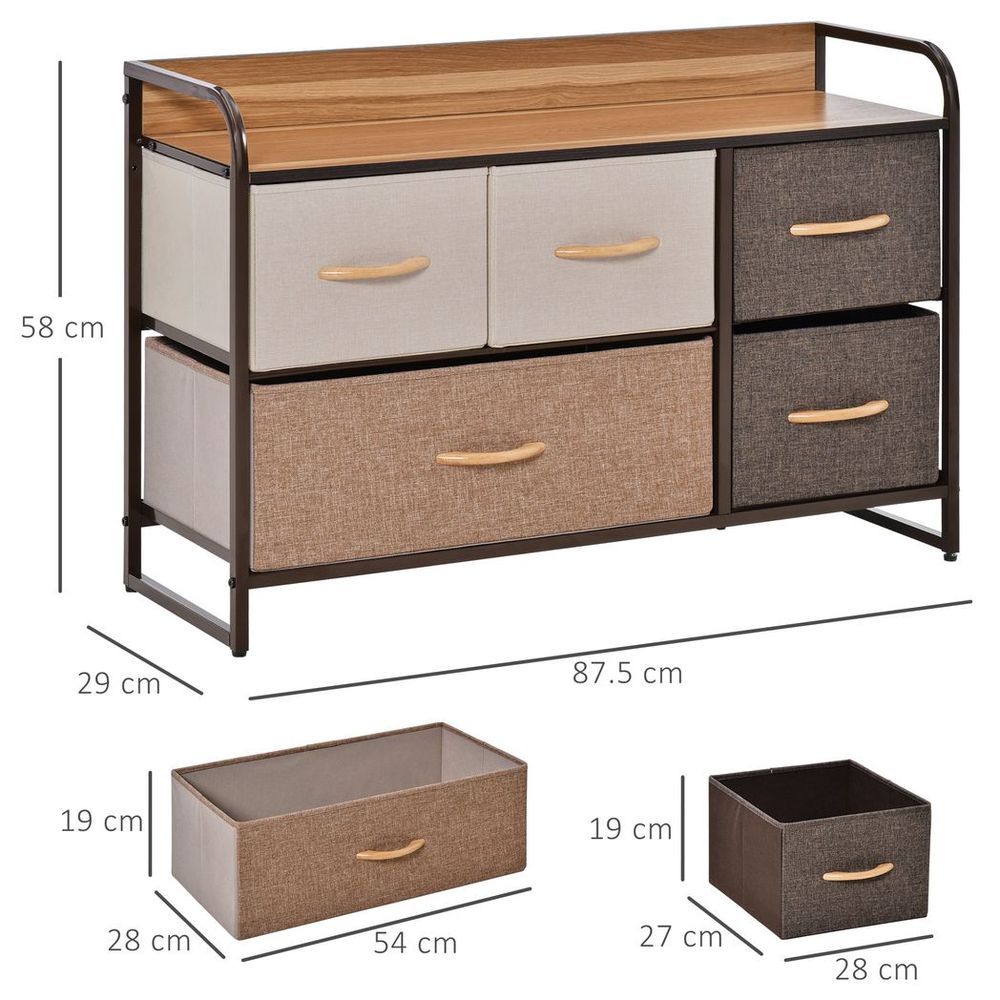 5-Drawer Storage Tower Dresser - Wood Top, Steel Frame - Storage Organizer - Easy Assembly
