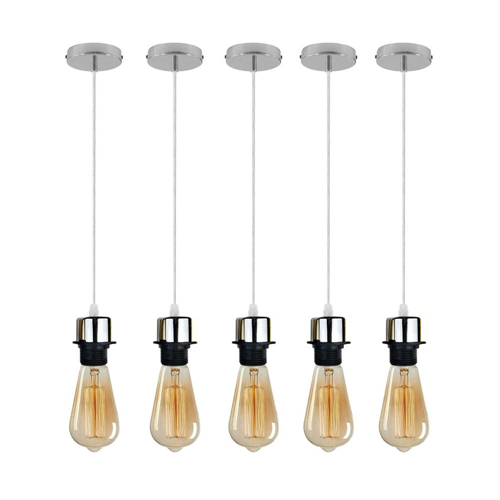5 Pack Industrial Pendant Light Fitting, Lampshade Addable E27 Lamp Holder Light