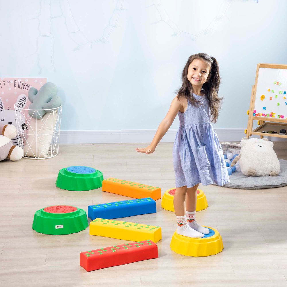 8 PCS Kids Stepping Stones Balance Beam w/Non-Slip Surface and Bottom, Stackable Stepping Stones for Toddler