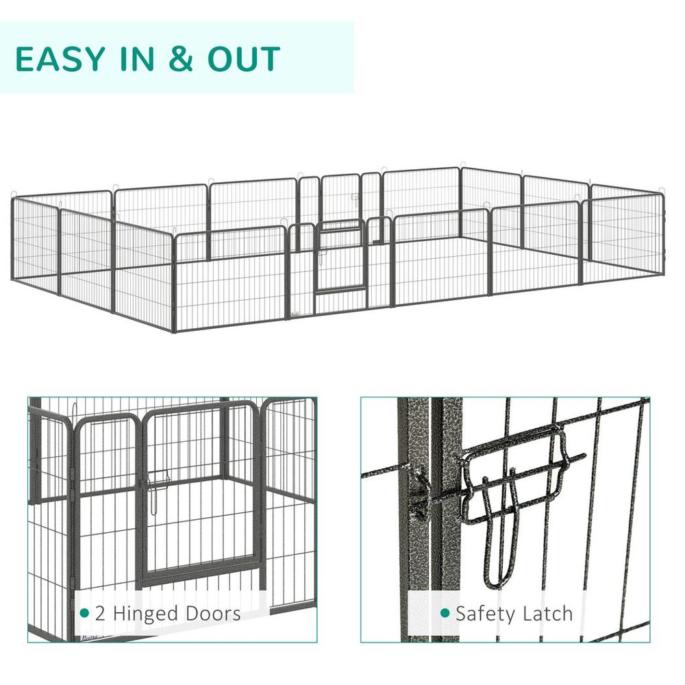 Heavy Duty 16 Panel Dog Pen - 60H cm - 2 Doors - Playpen for Dogs