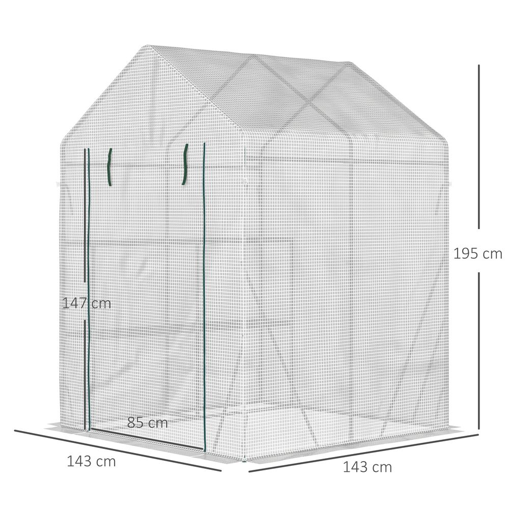 Greenhouse for Outdoor, Gardening 2 Tier Shelf, PE Cover, 143x143x195cm, Green in Green
