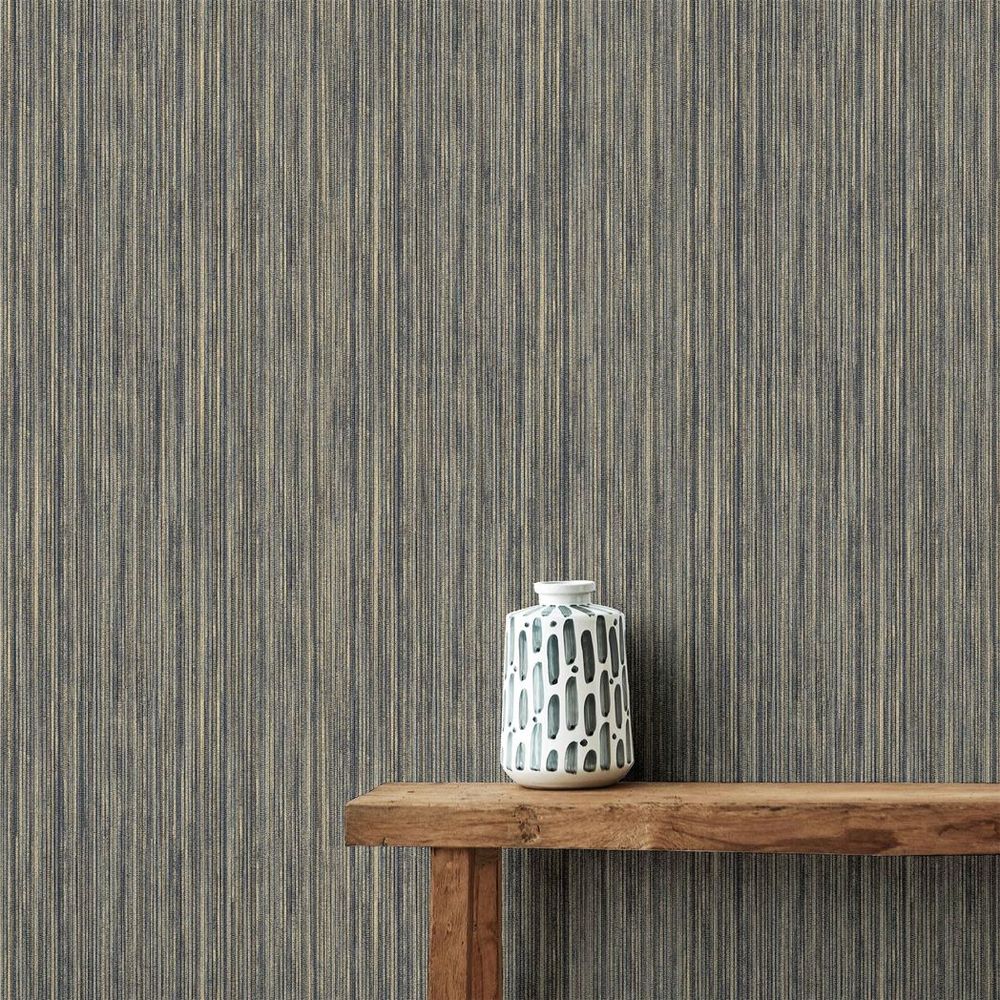 Japandi Grasscloth Navy Gold Wallpaper - Elegant Design