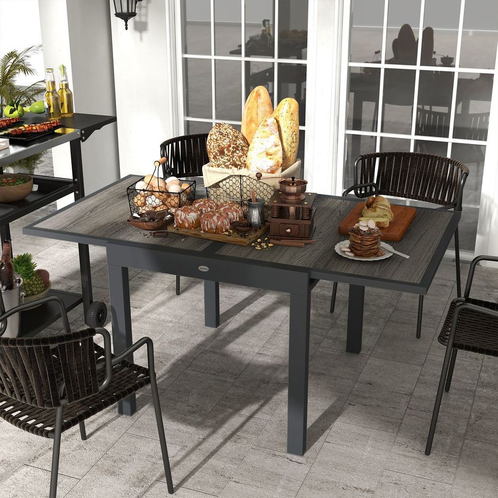 Extendable Outdoor Dining Table Aluminium Rectangle Patio Table Grey