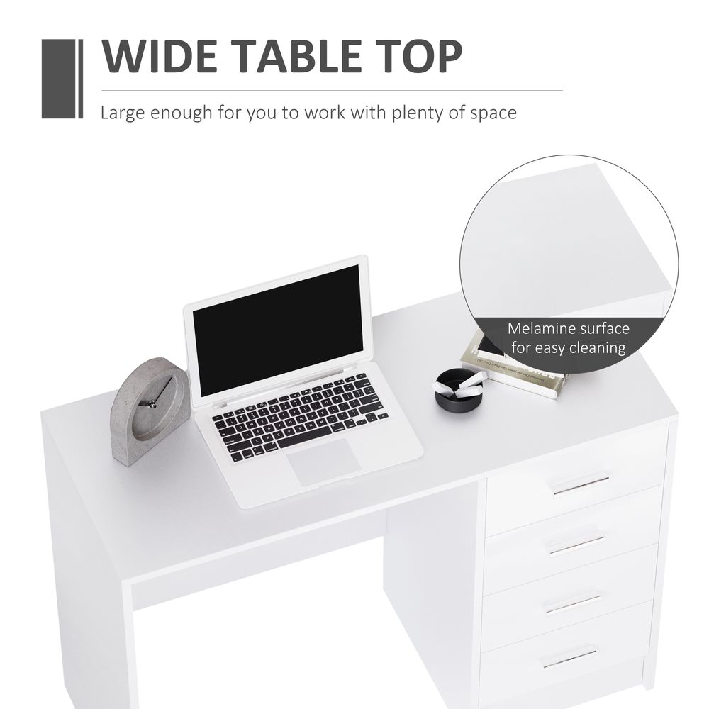 High Gloss 4-Drawer Vanity Desk - White. for Home Office & Study. Spacious Storage & Stylish Design!