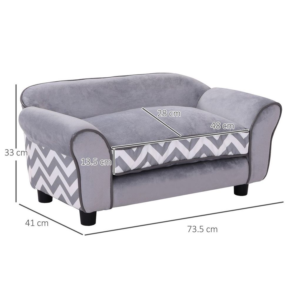 Plush Grey Dog Sofa Bed - Removable Cushion - XS Size
