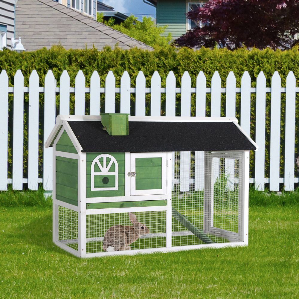 2 Tiers Rabbit Hutch and Run Wooden Guinea Pig Hutch Outdoor with Sliding Tray, Ramp, Water-resistant Roof, for 2-4 Rabbits