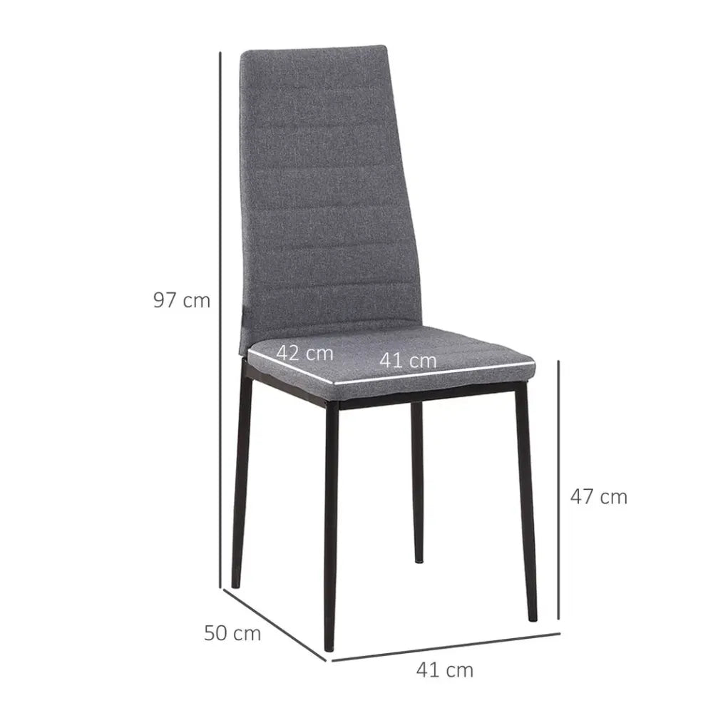 Linen-Touch High Back Dining Chairs - Set of 4 - Upholstered - Steel Legs - Comfortable - Easy Assembly - 97H x 41W x 50Dcm