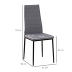 Linen-Touch High Back Dining Chairs - Set of 4 - Upholstered - Steel Legs - Comfortable - Easy Assembly - 97H x 41W x 50Dcm