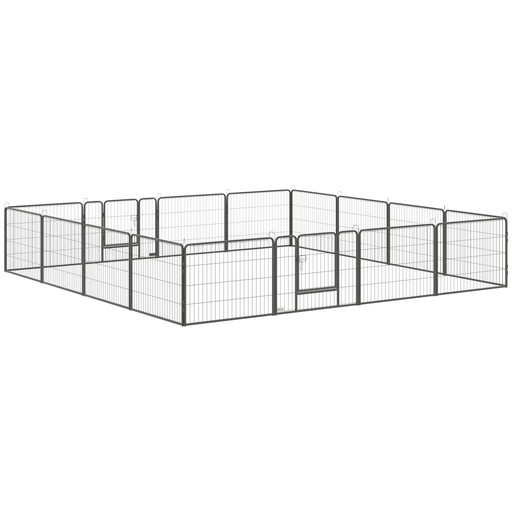 Heavy Duty 16 Panel Dog Pen - 60H cm - 2 Doors - Playpen for Dogs