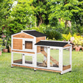 Rabbit Hutch Outdoor with Run Guinea Hutch 2-Tier Bunny Cage w/Wheels No-Leak Plastic Tray 157.4 x 53 x 99.5 cm - Yellow