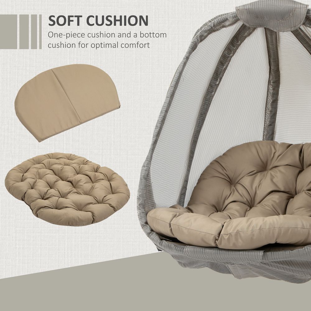 Hanging Egg Chair, Swing Hammock with Cushion and Stand, Khaki