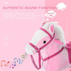 Rocking Horse Toy Plush Wood Pony Riding Rocker Neigh Sound Pink